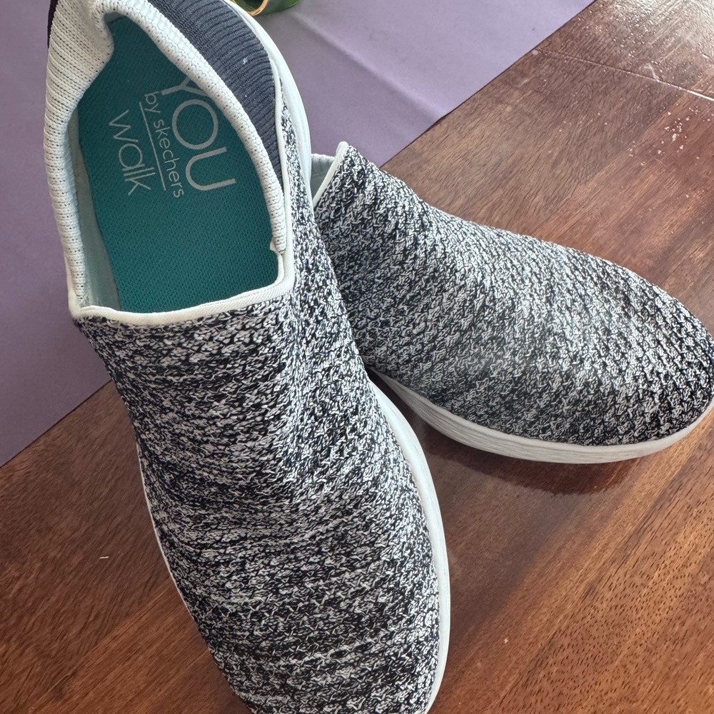 Skechers Black and Gray Knit Slip-Ons